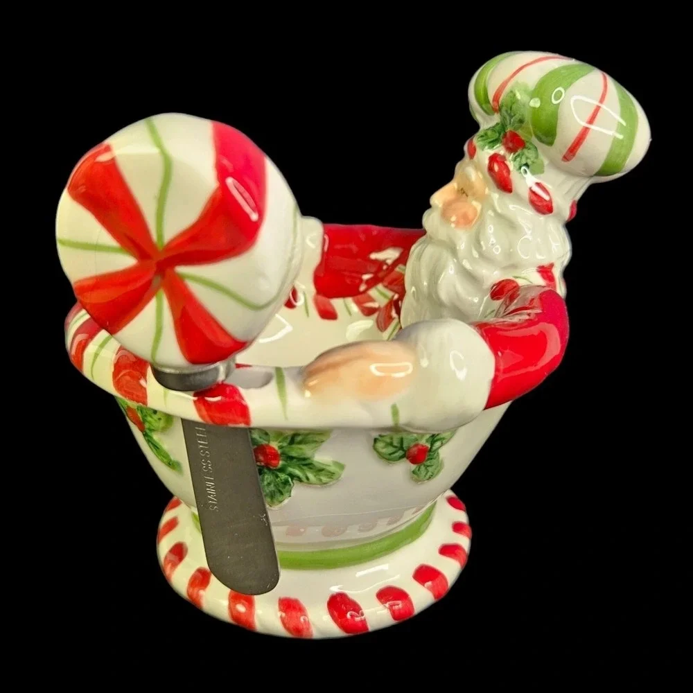 Spode Christmas Tree Peppermint Santa Dip Bowl With‎ Spreader in Gift Box READ